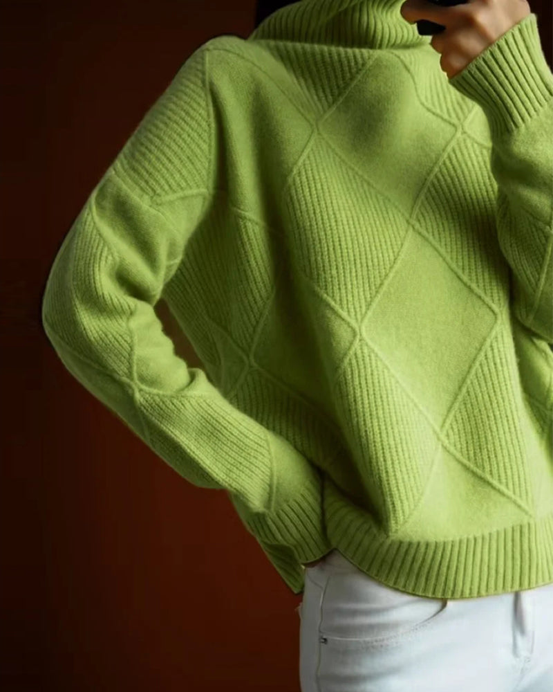 Enkel enfärgad diamantmönster elegant tröja med polokrage