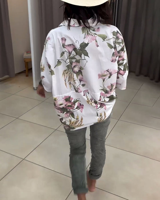 Elegant lapelblus med blommönster