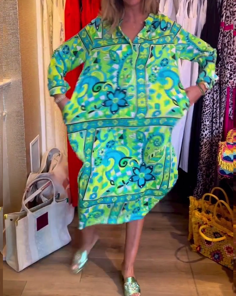 Klänningar med lös passform och tryck och fickor