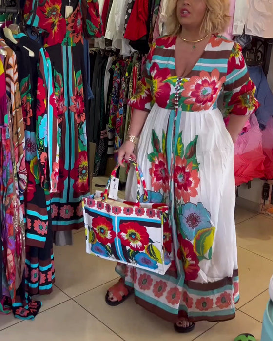 Djupt V lös avslappnad blommig klänning