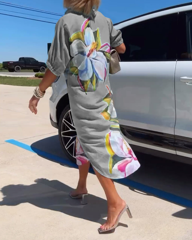 Lös ledig klänning med blommönster