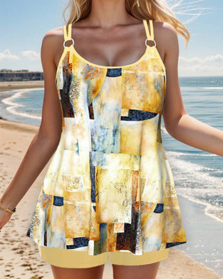 Tankini med remmar och tryck