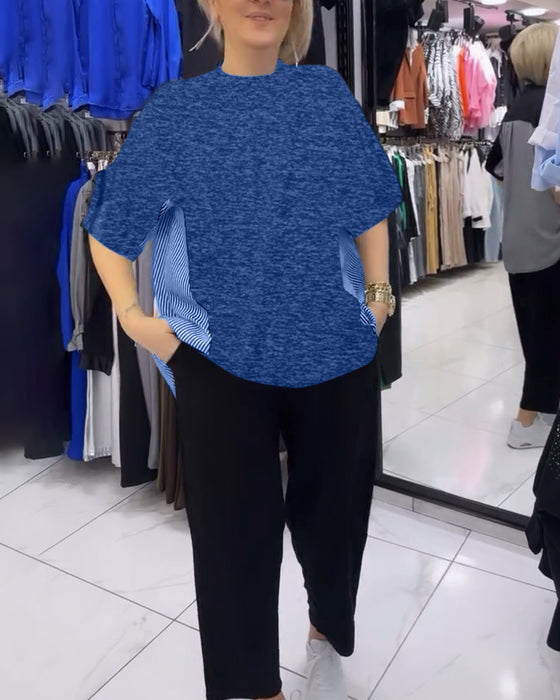 Casual blus med lapptäcke av kritstreck