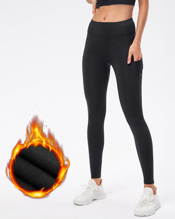 Enfärgade leggings med fleecefickor