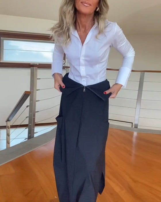 Fashionabla enfärgade kjol med dragkedja