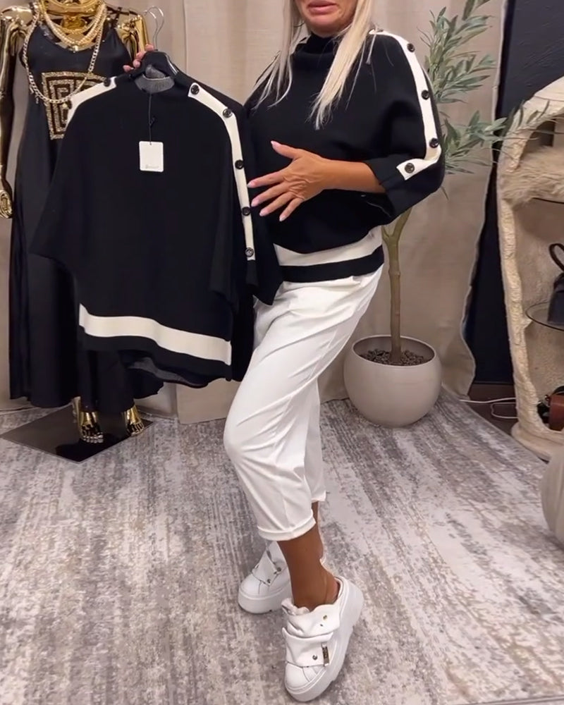 Colourblock tröja med knäppning