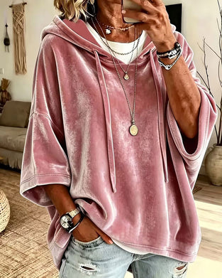 Sweatshirt 3/4-Ärm Sammet Huvtröja