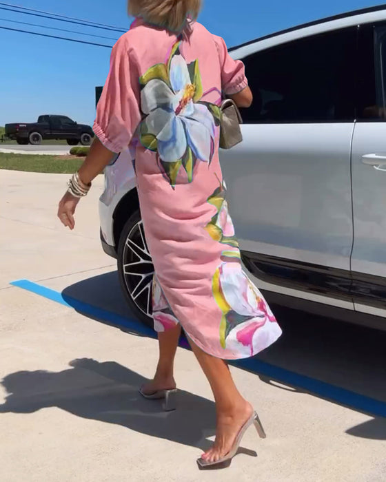 Lös ledig klänning med blommönster