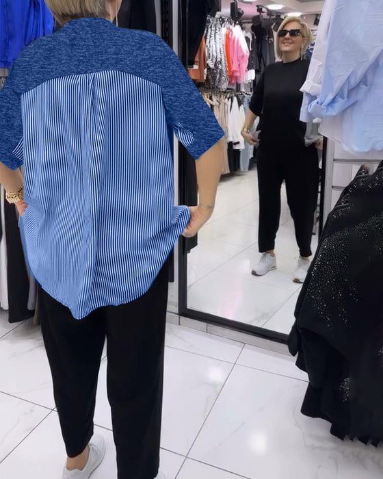 Casual blus med lapptäcke av kritstreck