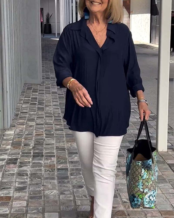 Lapel enfärgad lös blus