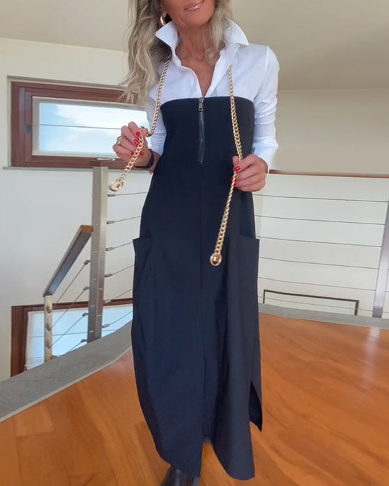 Fashionabla enfärgade kjol med dragkedja