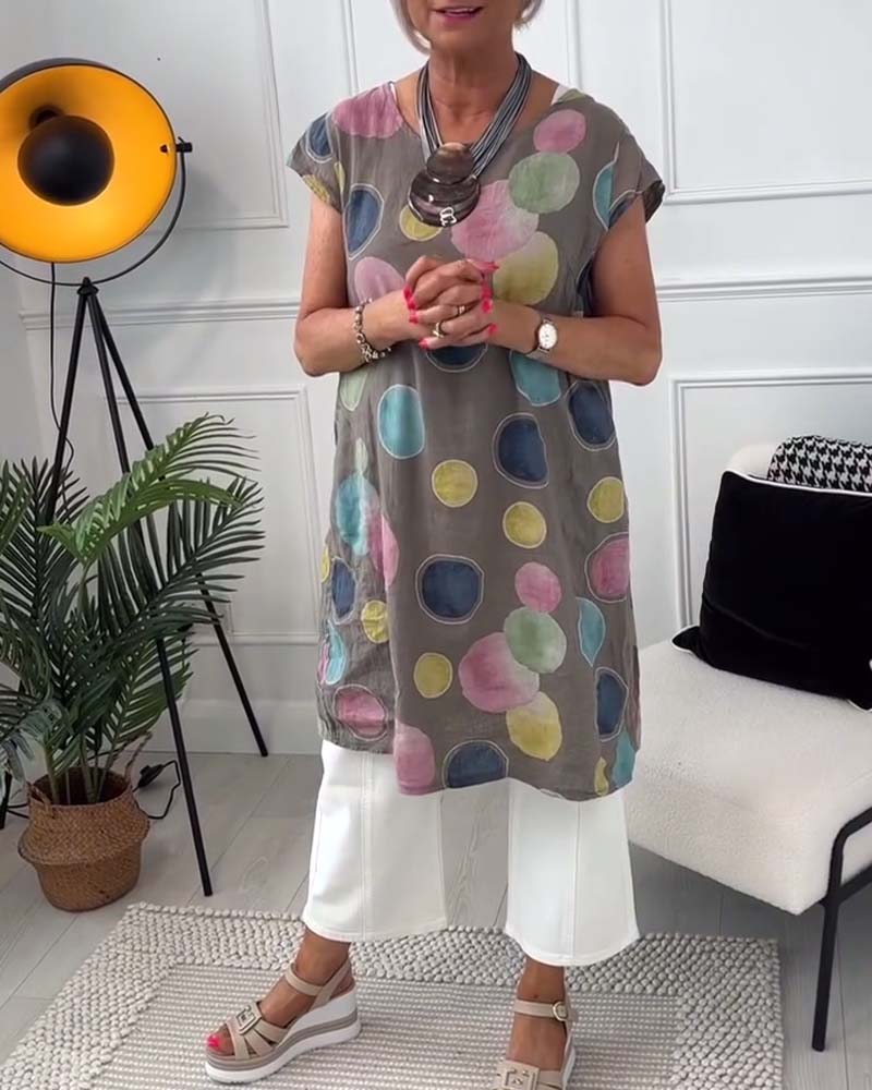 Färgglad blus med prickiga tryck