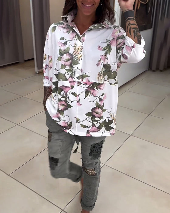 Elegant lapelblus med blommönster