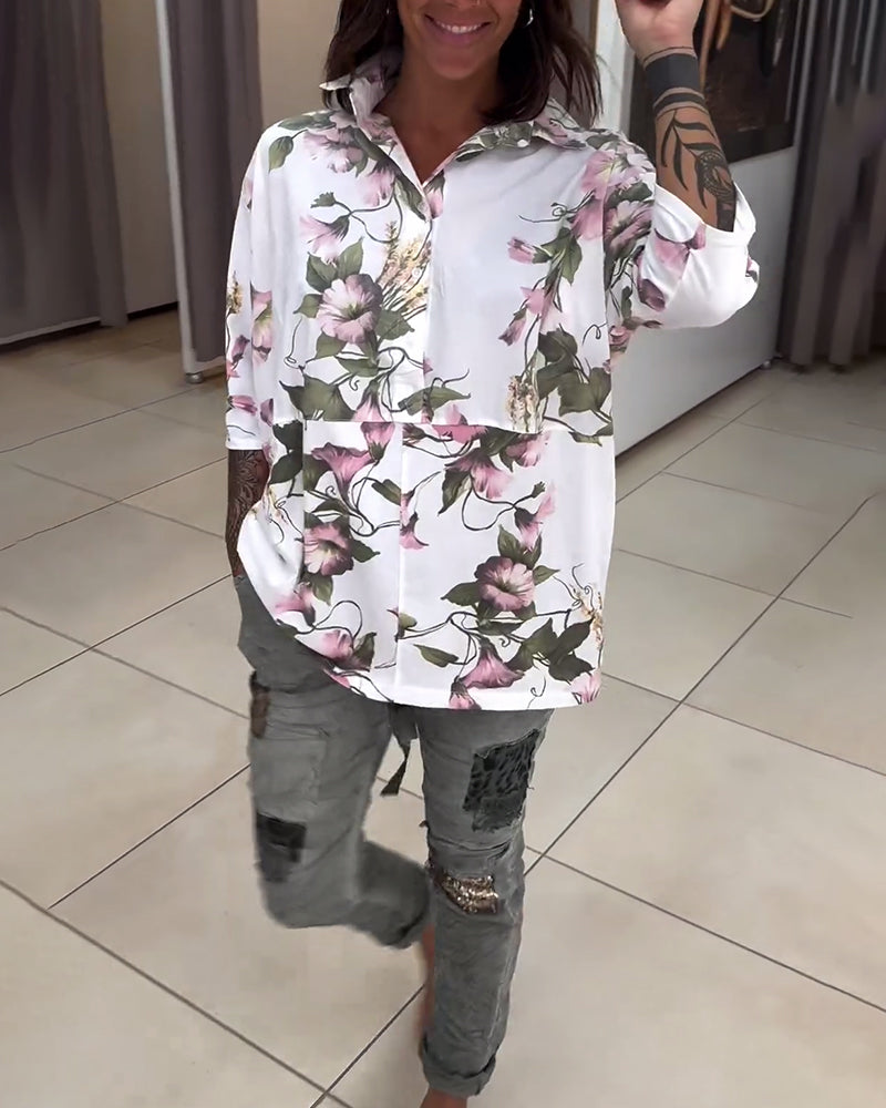 Elegant lapelblus med blommönster