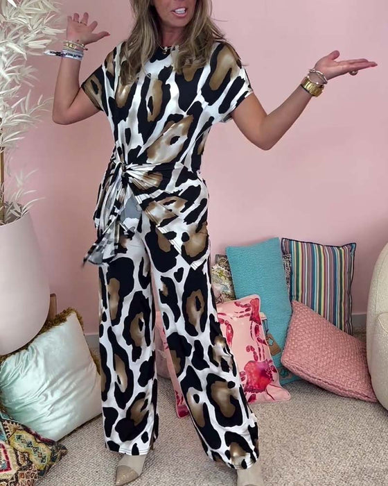 Leopardmönstrat avslappnad spets i två delar