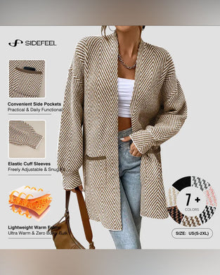 Cardigan Fickor Lång Tröja