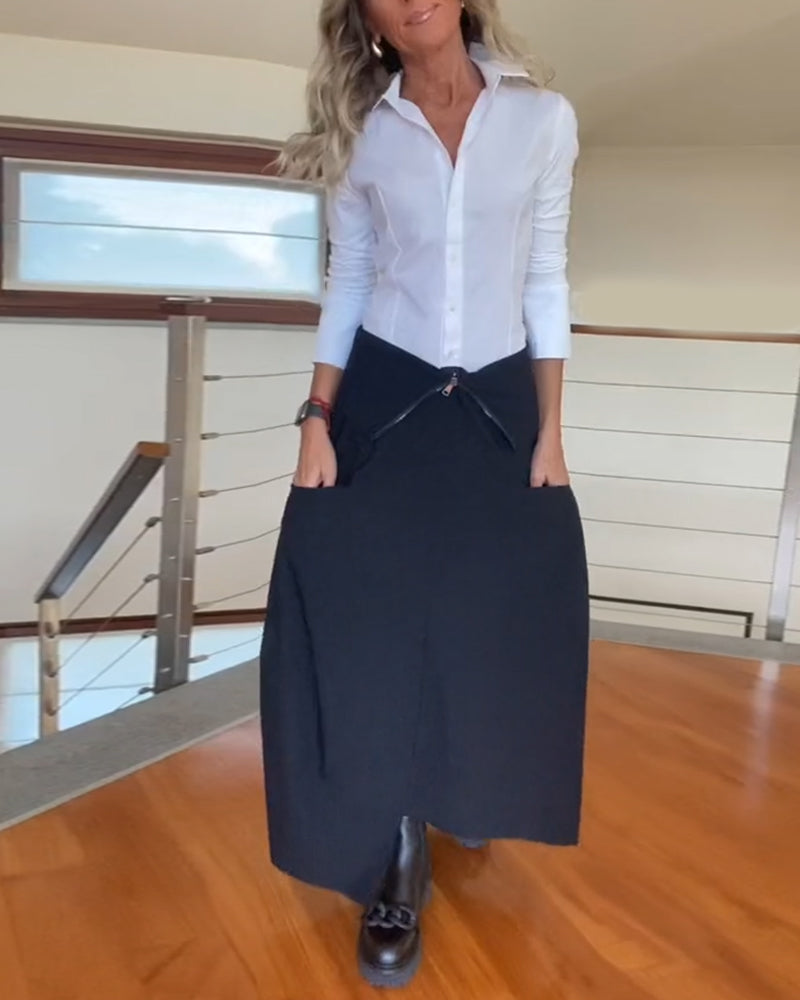 Fashionabla enfärgade kjol med dragkedja