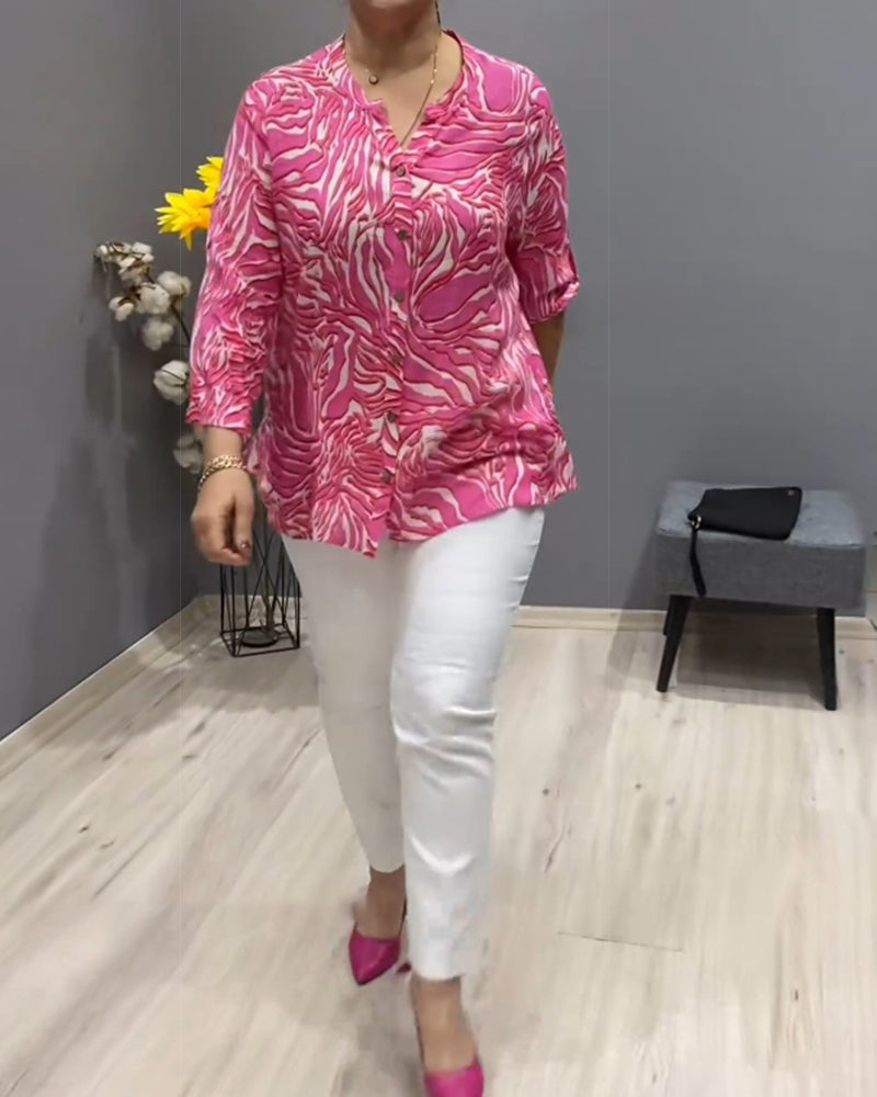 Långärmad skjorta med tryck och knappar