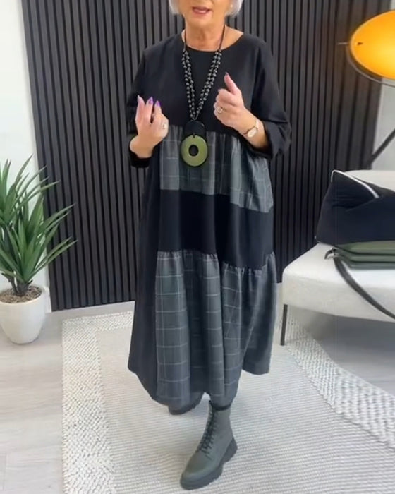 Casual rutig lappklänning i fickor