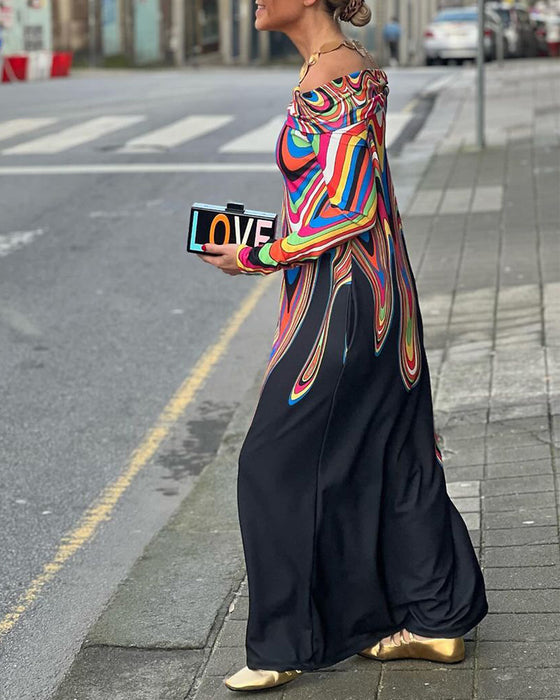 Elegant maxiklänning med lång ärm off shoulder