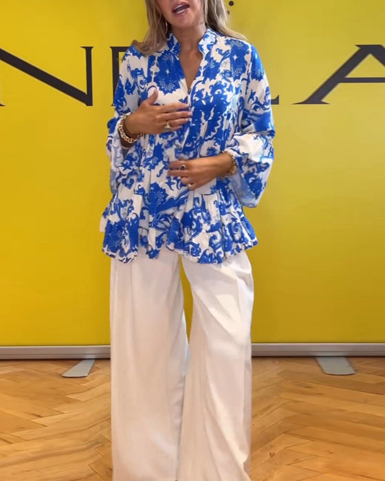 Långärmad blus med fräsch tryck