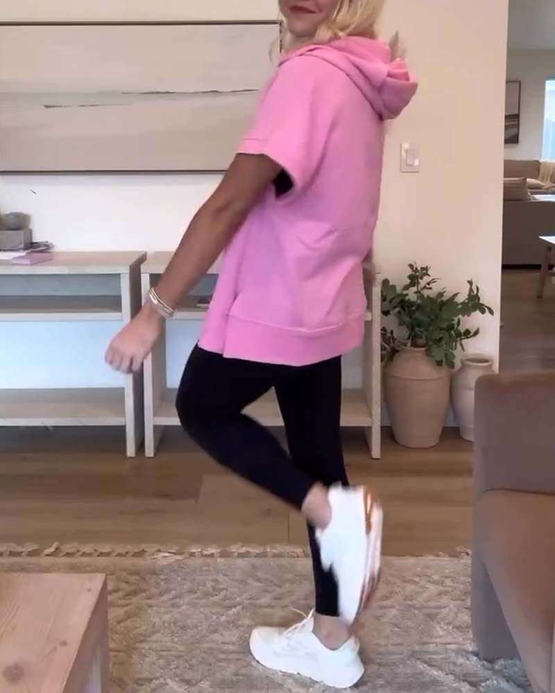 Halv dragkedja med kortärmad huvtröja