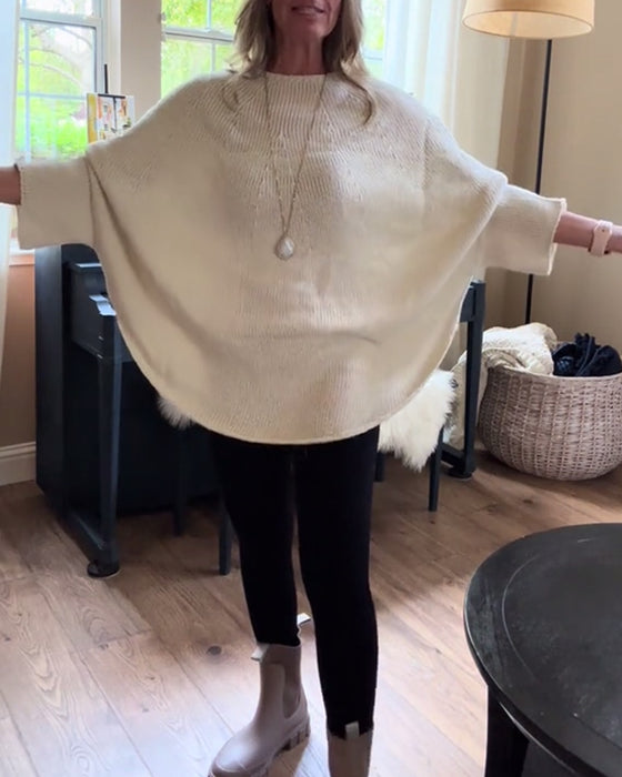 Moderiktig enfärgad fladdermusärmad tröja med rund hals