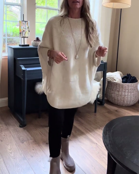 Moderiktig enfärgad fladdermusärmad tröja med rund hals