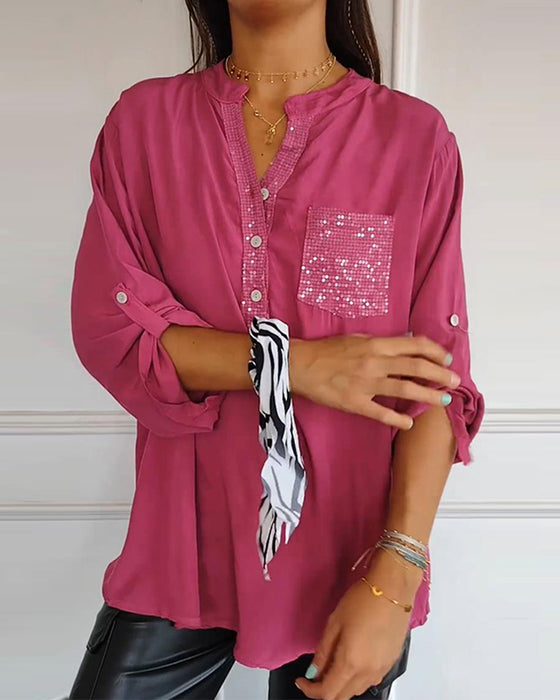 Lös ledig topp med paljetter och patchwork