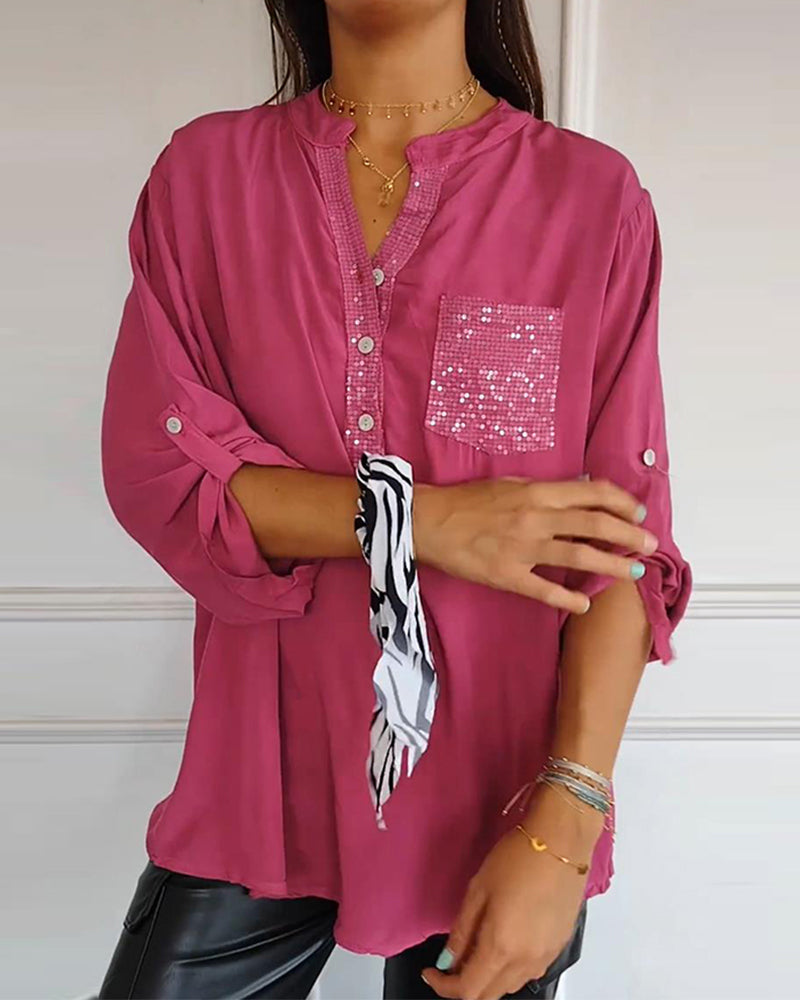 Lös ledig topp med paljetter och patchwork