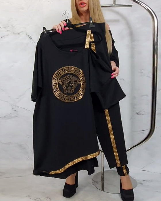 Casual tryckt oregelbunden tvådelad kostym