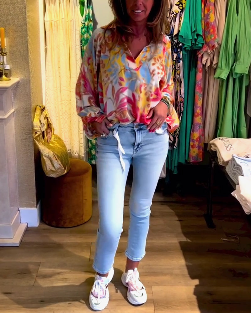 Lapeltryckt långärmad topp