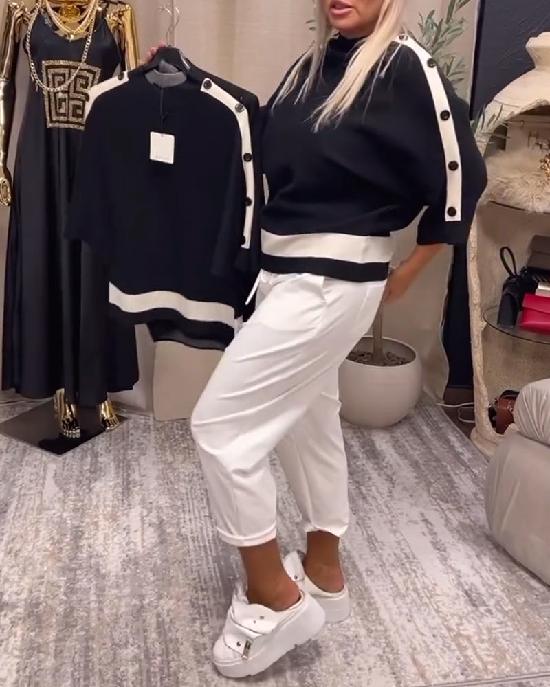 Colourblock tröja med knäppning