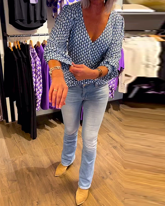 Långärmad topp med djup V-ringning