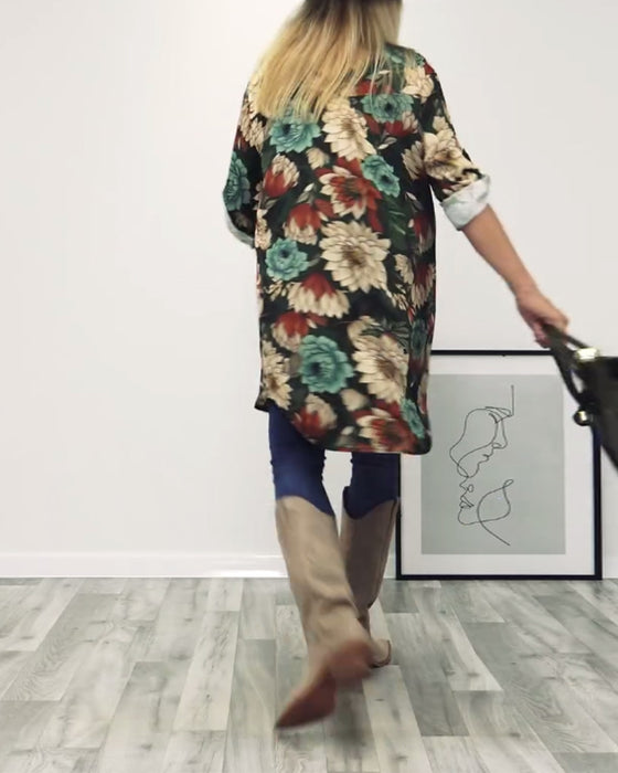 Lapelskjorta i leopardmönstrad patchwork