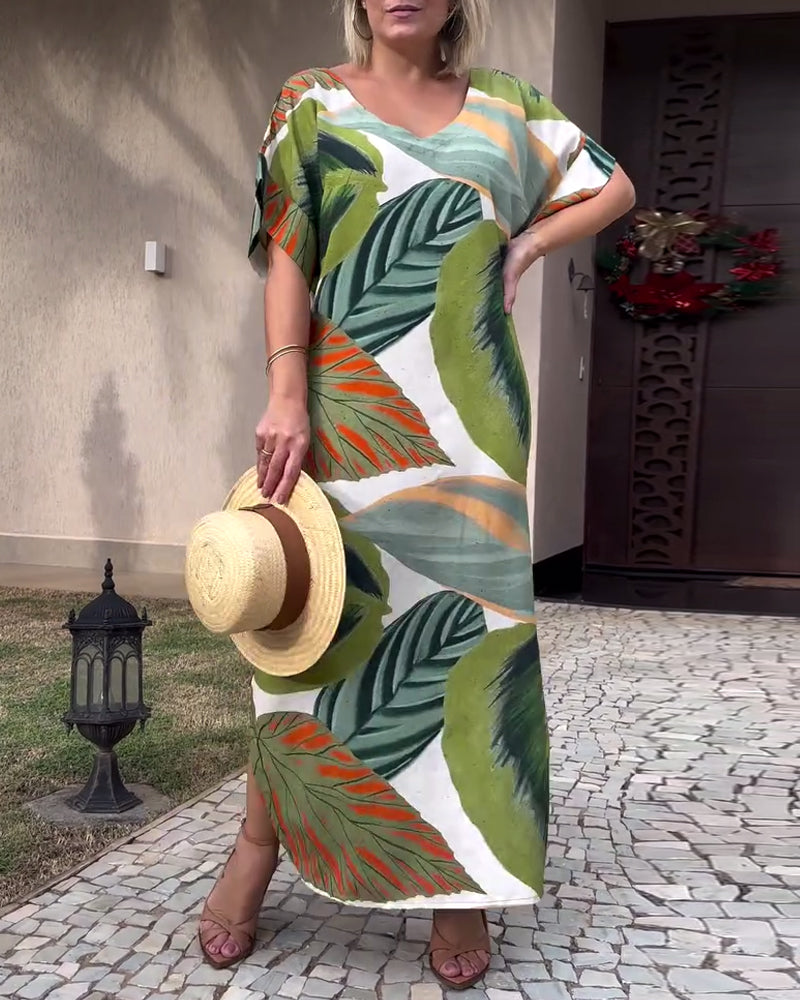 Kortärmad avslappnad klänning med slits