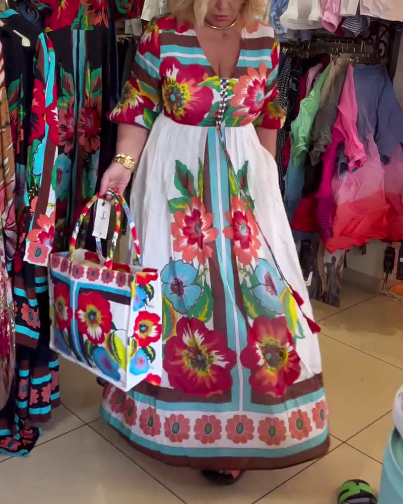 Djupt V lös avslappnad blommig klänning