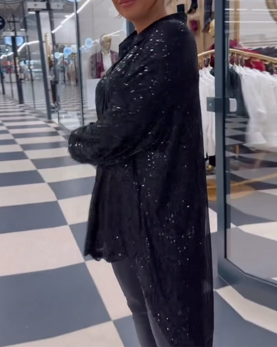 Casual skjorta med paljetter med slits