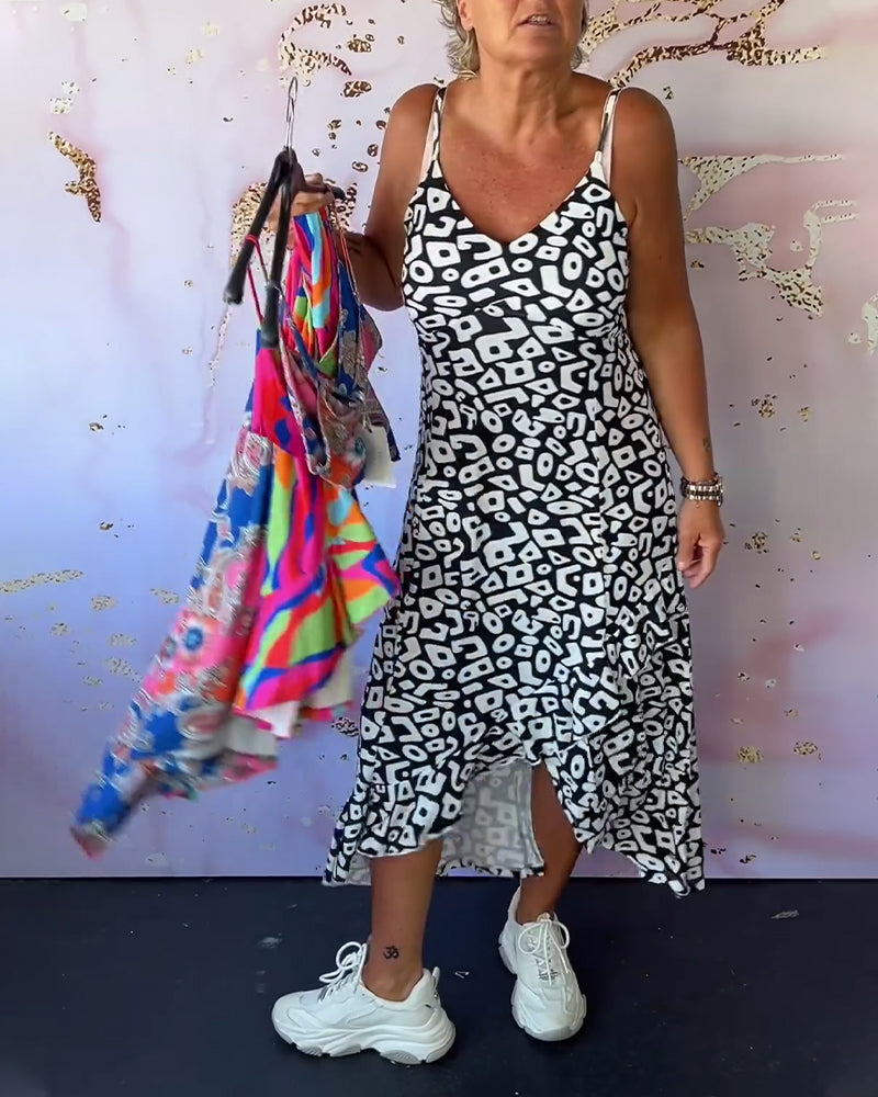 Patchwork cami-klänning med retrotryck