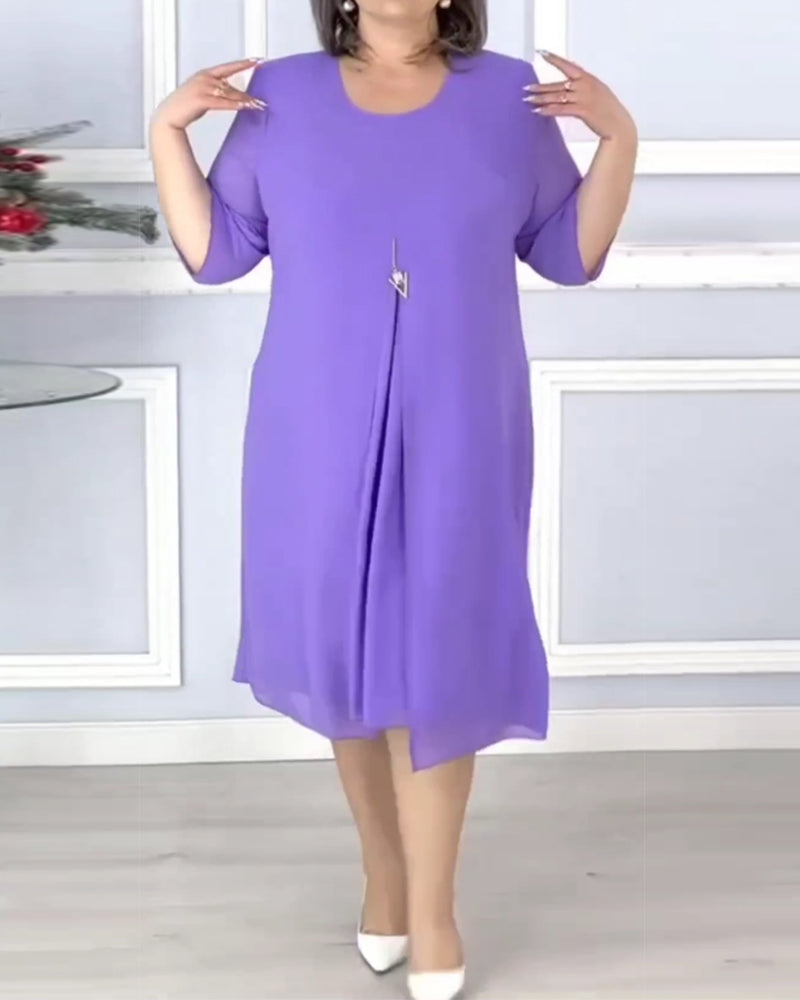 Enfärgad lös klänning för kvinnor