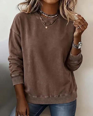 Sweatshirt Rund Hals Nedfallande Axel Lång Ärm Löst Sittande