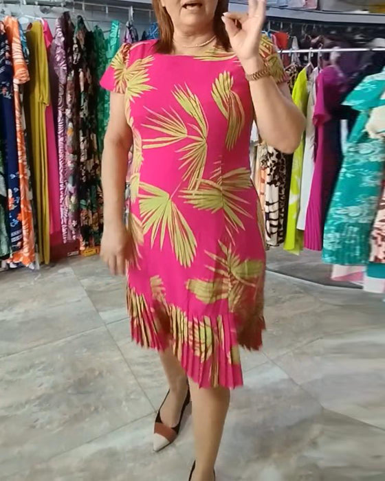 Kortärmad veckad ledig klänning