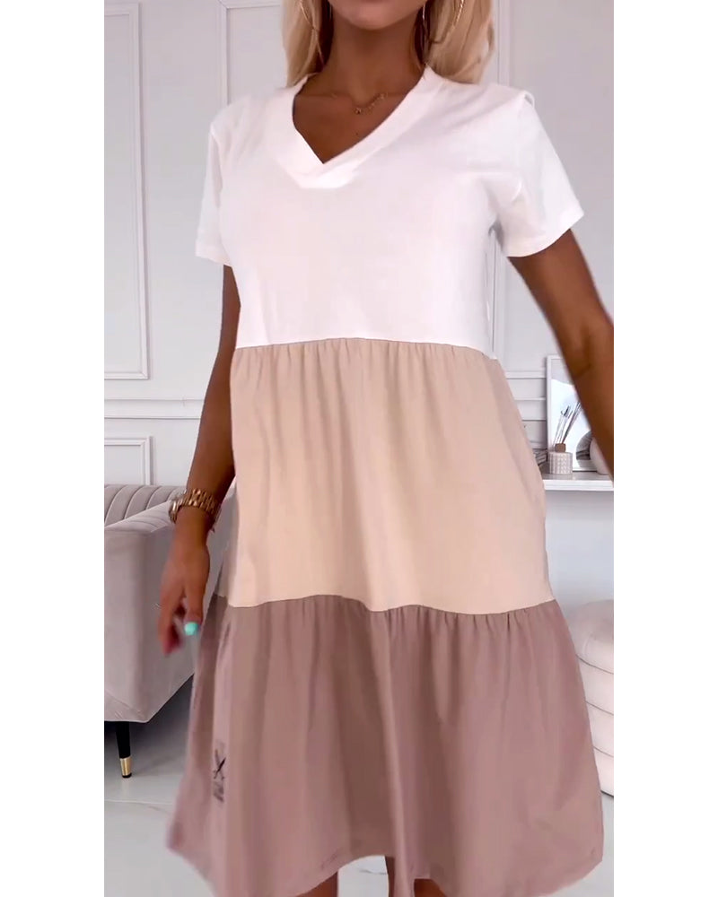 Colorblock kortärmad casual klänning