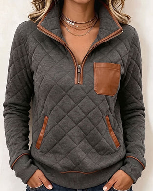 Sweatshirt Argyle Halv Dragkedja Kragad