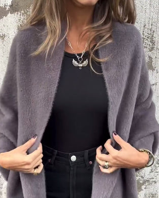 Casual cardigan med enfärgade och fransar