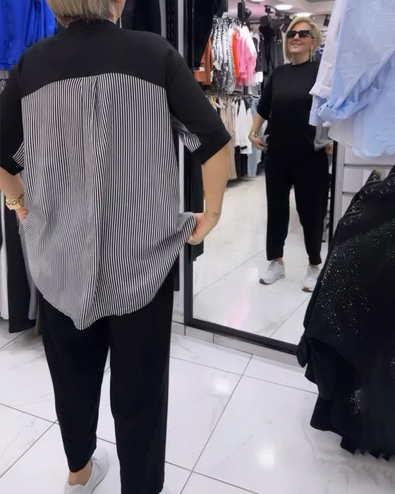 Casual blus med lapptäcke av kritstreck