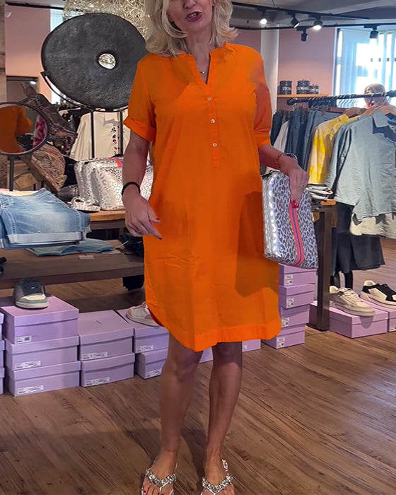 Casual lös klänning med enfärgad och knappar