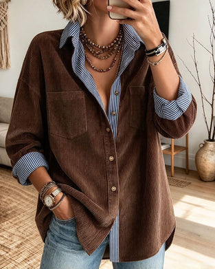 Skjorta Knapp-Slag Falsk Två Delar