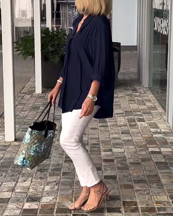 Lapel enfärgad lös blus