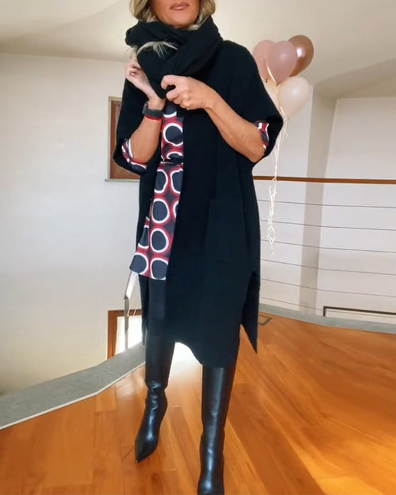 Casual enfärgad kofta med halvärm och ficka